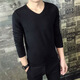 楠子漢#秋裝男士長(cháng)袖t恤純色薄款男土打底衫圓領(lǐng)修身秋衣上衣內穿衣服男 長(cháng)袖 V 黑色 L碼建議105-125斤