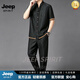 JEEP SPIRIT香云紗套裝唐裝男裝中國風男裝古裝中國風男裝日常漢服 黑色 M 170【建議95到115斤】