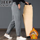 吉普（JEEP）高端純棉束腳休閑褲男士秋冬款寬松運動(dòng)衛褲男士加絨加厚長(cháng)褲子 0060深灰 【加厚羊羔絨】 XL 【推薦140-155 斤】