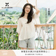 香影【王楚然明星同款】白色娃娃衫上衣女夏含亞麻小衫淡人薄v領襯衫 米白 M 160/84A/95-110斤