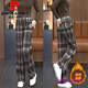 皮爾卡丹官方韓版加絨加厚格子闊腿女士休閑褲2026秋冬新款高腰垂感毛呢 咖色格子 (加絨) 加厚 2XL 建議*125-135*斤