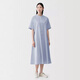 MUJI 女式 涼感 短袖襯衫連衣裙 女裝裙子長裙 26年夏季 BC2Q7C6S 薩克森藍條紋 M （160/84A）