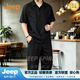 JEEP SPIRIT中國風(fēng)亞麻香云紗中式半袖套裝男短袖T恤長褲唐裝寬松休閑夏薄款 黑色 M 100-115