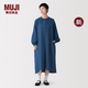 MUJI 女式 木棉混 雙層紗織 長袖連衣裙 女裝裙子長裙 26年早秋新品 藏青色 XL （165/92A）