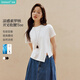 茵曼（INMAN）茵曼【秀場同款】索羅納圓領純色T恤女26夏不規則上衣月牙白L
