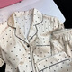 LULU CARTER禮盒裝桑蠶絲睡衣女夏季高端輕奢香檳波點真絲家居服三件套帶胸墊 香檳色波點-長袖長褲 【專柜禮盒裝】 M 【建議80-100斤】
