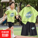 【運動兩件套】男童夏季套裝2026新款兒童夏裝帥氣時髦純棉 涂鴉中國抹茶綠+涂鴉中國K黑 140