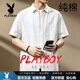 花花公子（PLAYBOY）2026夏季新款男士短袖襯衫韓版潮流寬松百搭美式工裝純棉襯衫 白色 M 100-120 斤
