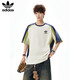 阿迪達斯（adidas）官方三葉草2026夏季新款撞色拼接大碼寬松運動純棉短袖T恤 米白色 2XL