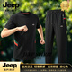 JEEP SPIRIT2026新款奢侈短袖t恤男寬松大碼運動套裝男士休閑長褲潮牌 黑色 【立體剪裁】 L  115-130斤