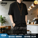 JEEP SPIRIT唐裝中國(guó)風(fēng)男短袖套裝中式復(fù)古風(fēng)男裝漢服居士服茶服禪意套裝 黑色 M 90-110斤
