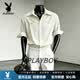 花花公子（PLAYBOY）2026夏季青年中年老錢風男短袖短袖條紋襯衫韓版休閑上衣男 米色雅奢甄選 M 建議90-115斤雅奢甄選