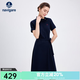 Navigare意大利小帆船短袖連衣裙女士夏季棉質斜領裙子時尚顯瘦半袖a字裙 海軍藍 M 碼