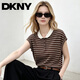 DKNY【含桑蠶絲亞麻】條紋Polo針織衫撞色短袖寬松女 棕色   M (160)