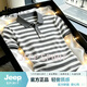 JEEP SPIRIT肥佬寬松百搭純棉條紋短袖polo衫男士加大碼夏季薄款翻領(lǐng)休閑T恤 深灰色 2XL 145-160斤