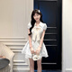 伊茴連衣裙子2026夏日新款小個子甜美少女風蝴蝶結格子收腰顯瘦短裙女 圖片色 M