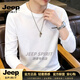 JEEP SPIRIT2026秋季新款男士長袖t恤圓領打底衫寬松潮流休閑秋衣內搭上衣服 白色 M (165) (建議100到120斤穿)