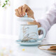 九樓閣 景德鎮(zhèn)高溫陶瓷茶杯帶蓋水杯描金男女通用辦公杯禮品廣告杯 粉青金蘭 不配碟子