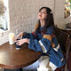 伊琦蕾春秋新款原宿風(fēng)韓版拼接條紋中長(zhǎng)款套頭毛衣女學(xué)生寬松針織衫外套 主圖色 M 85-105斤