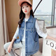 溜溜蛙女童牛仔馬甲2021春季新款兒童背心春秋中大童坎肩外套女孩馬夾韓版上衣無(wú)袖 藍色 160碼  建議身高145-155cm
