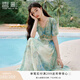 香影海邊度假暈染連衣裙女2026夏季新款民族風波西米亞v領雪紡裙 綠花 連衣裙  M 160/84A/95-110斤