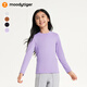 moodytiger兒童T恤吸濕透氣秋冬季男童T恤保暖柔軟高彈圓領(lǐng)簡(jiǎn)約女童長(cháng)袖上衣 薰衣草紫 165 cm