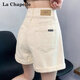 拉夏貝爾（La Chapelle）牛仔短褲女士夏季透氣百搭舒適寬松戶外運(yùn)動(dòng) 米白 28