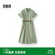 森馬（Semir）連衣裙女夏季襯衫領純棉開叉中長裙腰帶復古風工裝裙101325114057