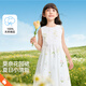 安奈兒（Annil）【甜美碎花連衣裙】兒童夏款蕾絲滿印親膚舒適A字背心裙公主裙 白底花 150