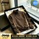 JEEP SPIRIT半開襟撞色拼接半拉鏈立領男士寬松休閑長袖polo衫上衣潮 駝色【奢級甄選】 M 適合100-125斤【奢級甄選】