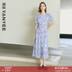 顏域藍(lán)色波點(diǎn)V領(lǐng)連衣裙女2026夏季新款收腰修身法式復(fù)古短袖長(zhǎng)裙 藍(lán)波點(diǎn) L