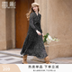 香影黑色碎花連衣裙女2026秋季新款長裙法式優雅雪紡v領長袖裙子 黑色 M 160/84A/95-110斤