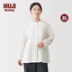 MUJI 女式 棉紗細褶 長袖罩衫 女士襯衫襯衣外套上衣女裝新品BC2SDA6A 米白色 S （155/80A）