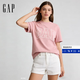 蓋璞Gap男女裝早秋純棉印花logo短袖T恤美式725617 粉色 S (165/88A) 亞洲尺碼