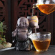宇軒創(chuàng)意紫砂彌勒佛過濾茶漏茶濾個性茶具配件茶葉過濾網(wǎng)茶盤擺件 彌勒福氣東來陸寶+玻璃公杯