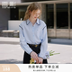 香影法式藍色翻領襯衫女2026秋裝新款寬松襯衣棉撞色刺繡通勤上衣 藍色 M 160/84A/95-110斤