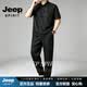 JEEP SPIRIT中國風男裝男士唐裝套裝香云紗真絲唐裝短袖T恤長褲男2026夏季 黑色 套裝 2XL