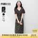 尚都比拉V領喇叭袖印花連衣裙女夏季收腰顯瘦A字碎花裙玫瑰浪漫中長裙