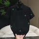 倉石一樹潮牌高端四葉草刺繡短袖polo男士夏季新款韓版休閑高級感輕奢上衣 黑色 M 100-120斤