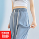 【高腰闊腿】新款夏季牛仔褲女高個(gè)子松緊腰垂感春夏薄款冰絲褲子 月光藍(lán)加長 -建議167cm以上選 XL 【121-133斤】