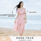 香影泡泡袖方領(lǐng)連衣裙女2026夏裝新款暈染漸變垂感海邊度假風(fēng)裙子 粉色 L 165/88A/110-125斤