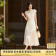 尚都比拉國風立領盤扣繡花連衣裙女夏季收腰顯瘦假兩件拼接裙氣質中長裙