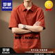 ROMON男士短袖t恤寬松大碼胖男裝半袖運(yùn)動休閑男上衣帶口袋POLO衫 橙色 L  建議130-150斤