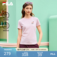FILA 斐樂官方女裝針織短袖衫2026春新款時尚休閑小貓刺繡圓領涼感T恤 赤粉色-PK M 165/84A/M