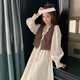妍莉芬（yanlifen）米白色設(shè)計(jì)感連衣裙套裝女2025秋裝新款法式減齡小個(gè)子馬甲兩件套 米白色 【套裝】 L (125斤內(nèi))