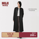 MUJI 女式 漢麻水洗 長袖襯衫連衣裙 女裝裙子 26年春季 BC2R2A6S 黑色 M （160/84A）