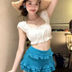 南木熊泳衣女絕美海島度假比基尼兩件套純欲甜美少女遮肉顯白泳衣女夏 藍白分體蛋糕裙裙泳衣【80-115斤】