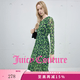 橘滋（Juicy Couture）連衣裙女25秋冬新款時尚綠色碎花網紗飄逸長裙 綠色 L