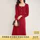 尚都比拉新年紅法式連衣裙女春秋季中長(zhǎng)款氣質(zhì)女神范收腰顯瘦小個(gè)子裙子