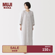 MUJI 女式楊柳紗織五分袖連衣裙睡裙女裝純棉七夕情人節禮物 FD1NWC6S 米色條紋 S （155/80A）